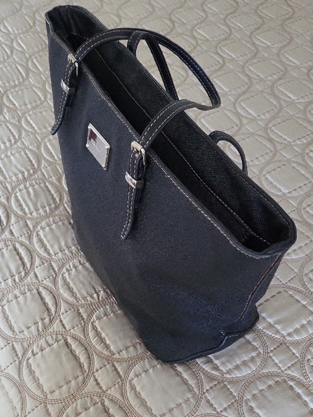 Nine West Black Saffiano Tote with Silver Plaque - Picture 5 of 7